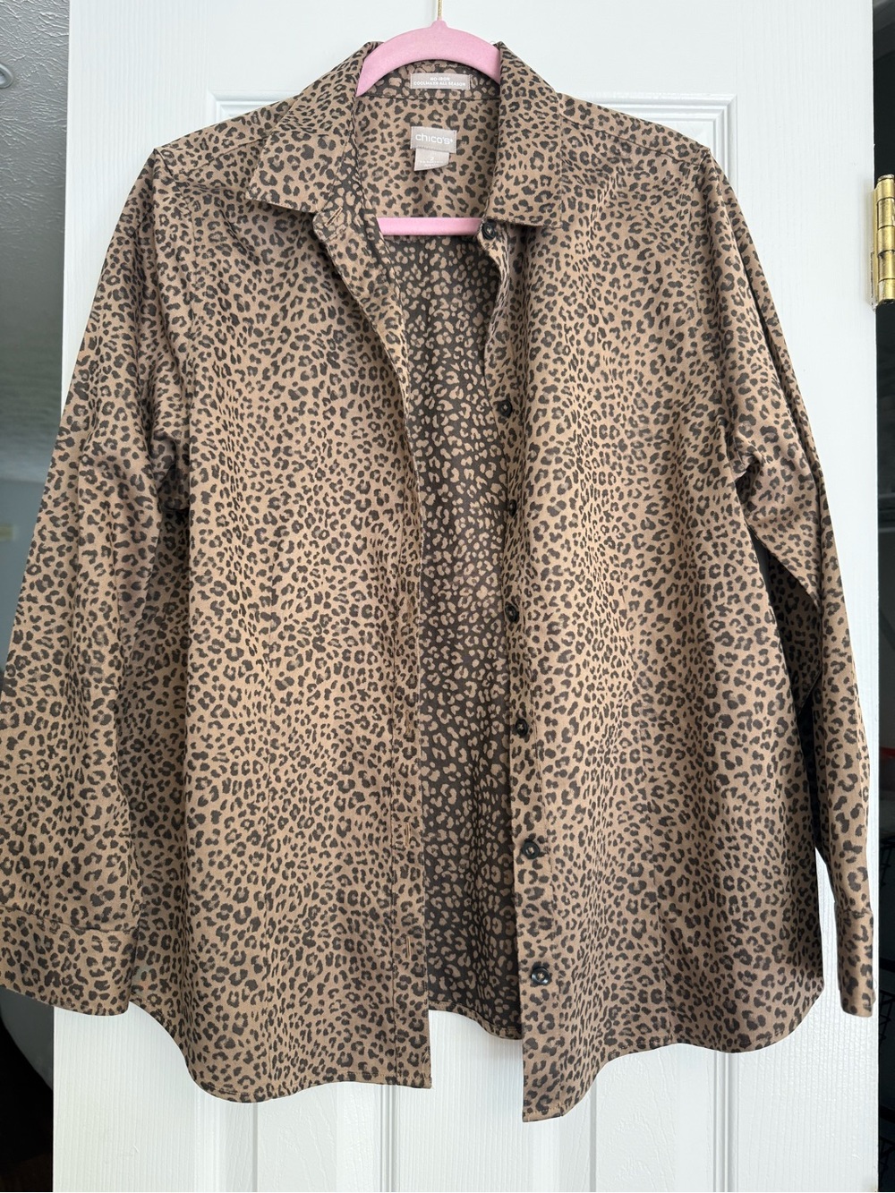 Chico's Brown Leopard Print Button-Front Shirt